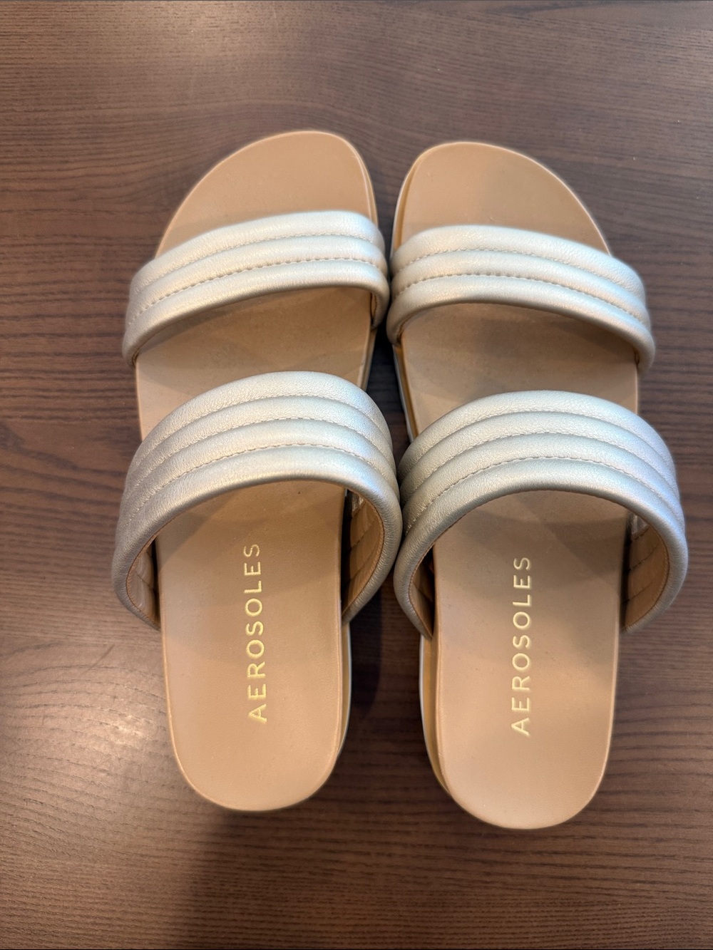 AEROSOLES Women’s Double Strap Slide Sandals in Gold